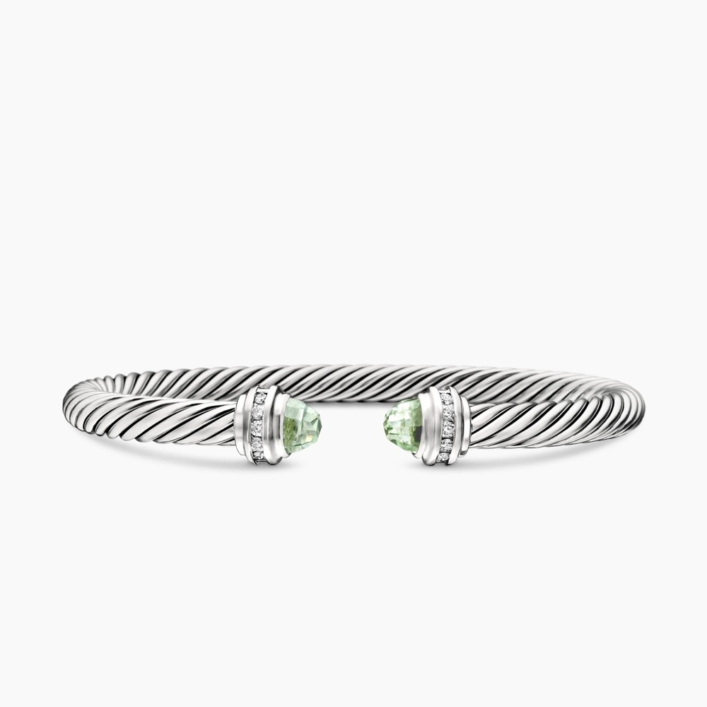 David Yurman Silver Cable Bracelet with Prasiolite & Pavé-set Diamonds, 5mm